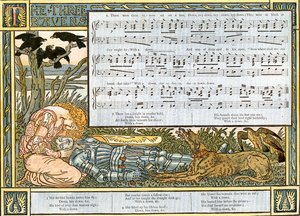 「The Three Ravens」、「Pan-Pipes」の歌のイラスト、古歌の本、新しくアレンジされ、Theoの伴奏付き。 Marzials、ロンドンでGeorge Routledge und Sonsによって公開された、1884年（色lith） 作： Walter Crane